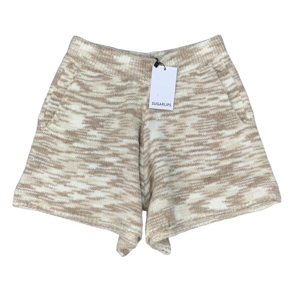 Sugarlips Saguaro Knit Short Women S Oatmeal White Wool Blend Stretchy High Rise - Picture 1 of 13